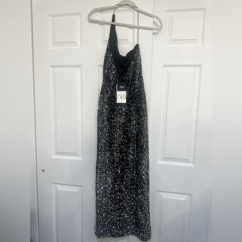 Zara Black and Silver Sequin Cocktail Dress